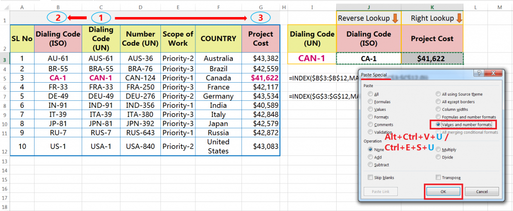 02 Alternatives of Excel REVERSE VLOOKUP | VLOOKUP to the left_Using 'Values and number formats'