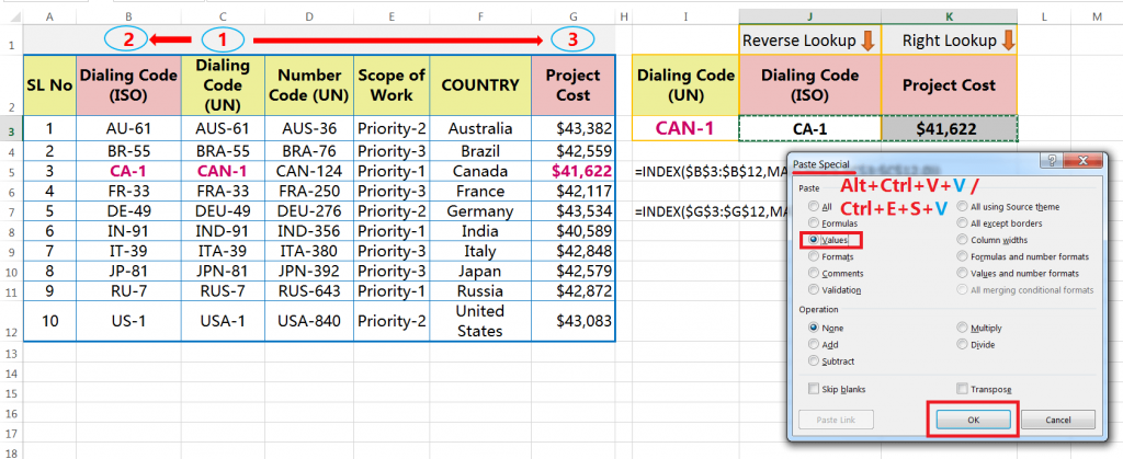 02 Alternatives of Excel REVERSE VLOOKUP | VLOOKUP to the left_Using 'Values ' in the Paste Special dialog box