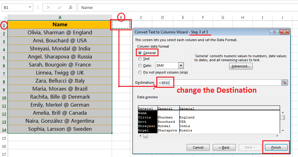 Text to Columns (Split Names and Country Names)-5