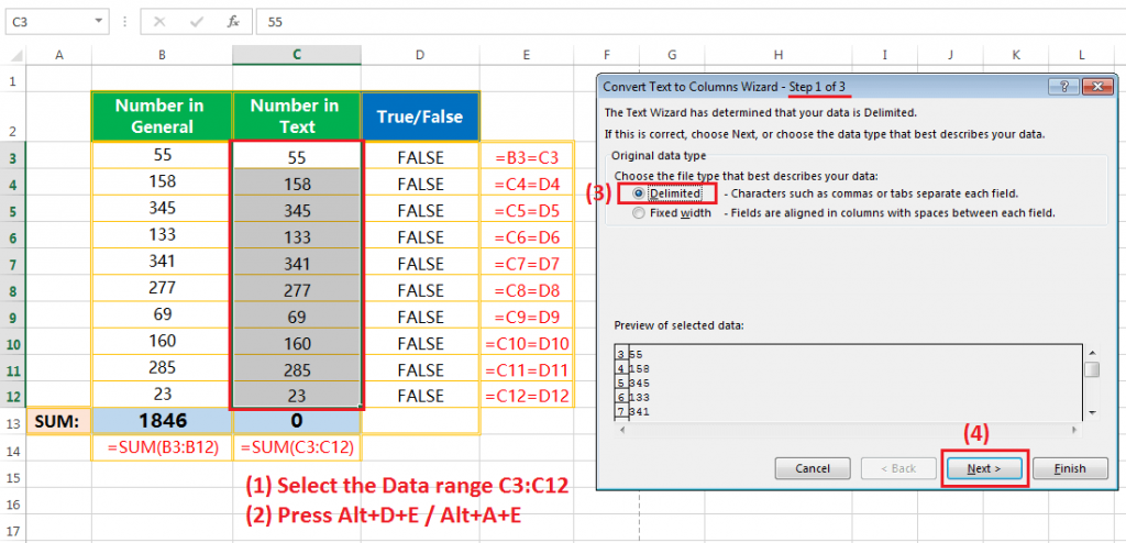 Text to column(Convert Text to Numbers)-4