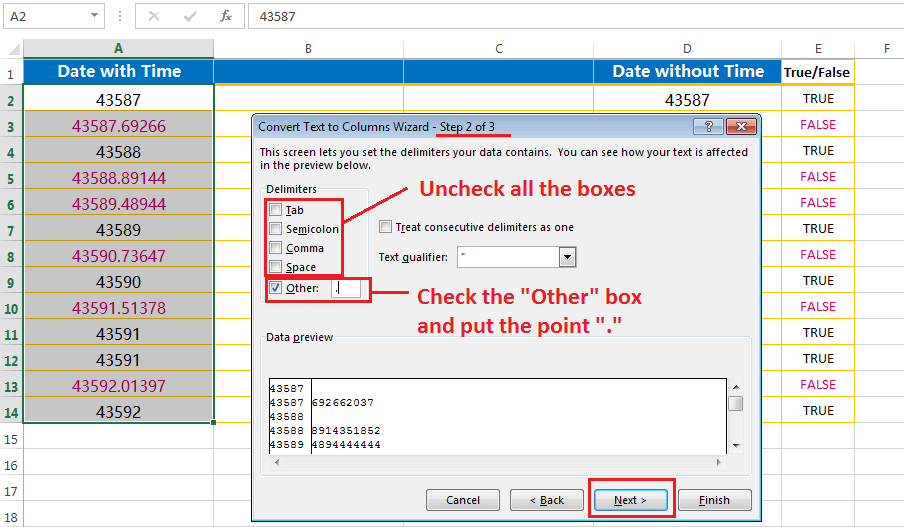 Split the point extension after the values - second step