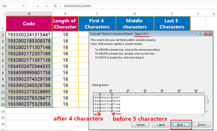 Text to column (Extract Few Characters of a fixed width text or String)-3