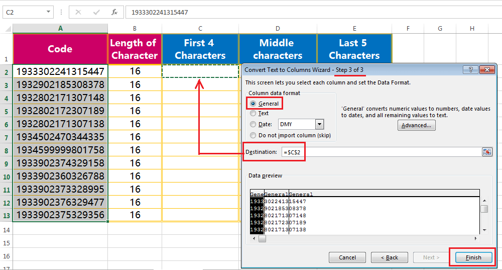 Text to column (Extract Few Characters of a fixed width text or String)-4