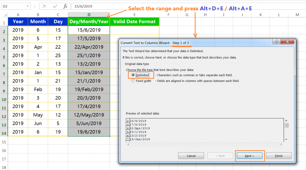 Text to column(Join days, months and years to form valid date formats)-5