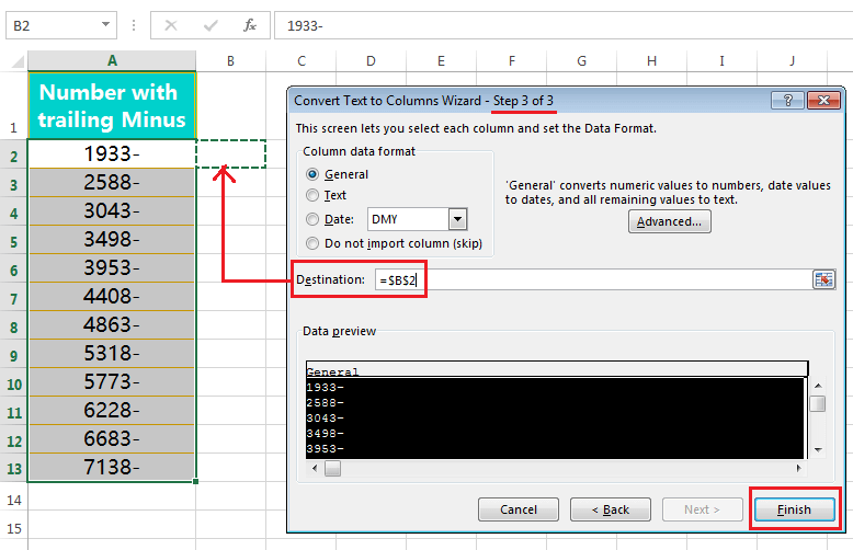 Text to Columns (Convert Numbers with Trailing Minus Sign to negative      numbers)-5