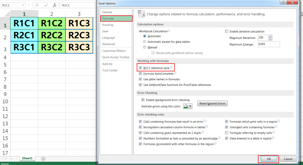 A1 to R1C1 reference style or vice versa