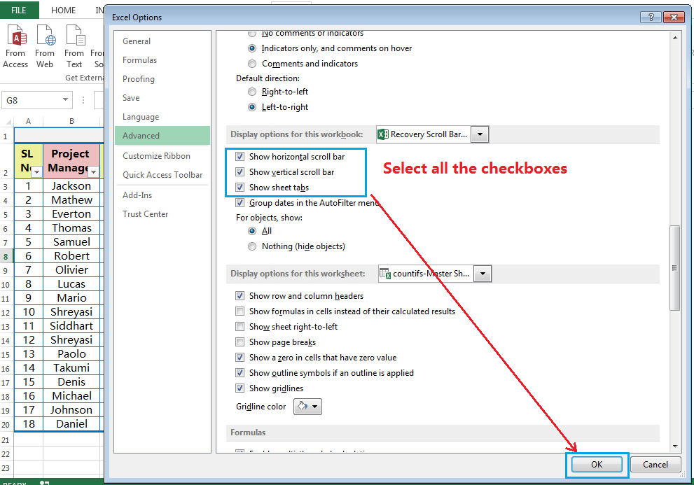 Hide and Restore the Scroll Bars, Sheet Tabs-5