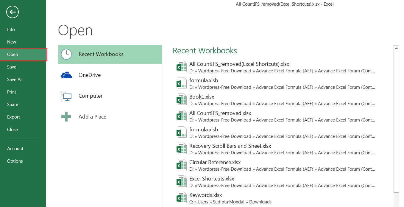 ctrl o in excel