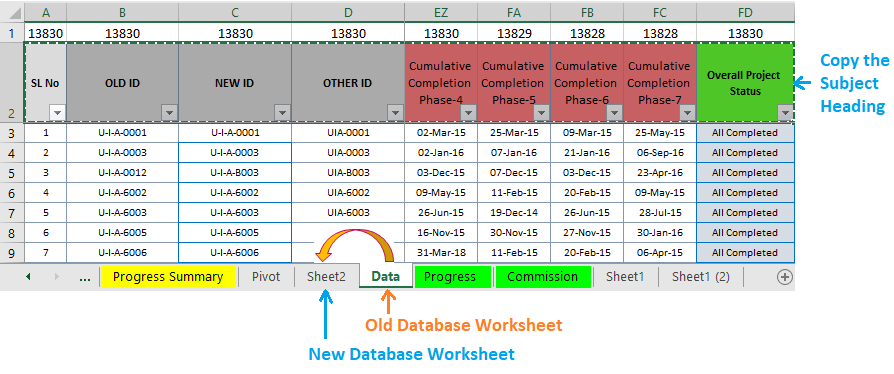 Reduce Excel File size-17 (Use same Heading Formatting from the old database to the new database)