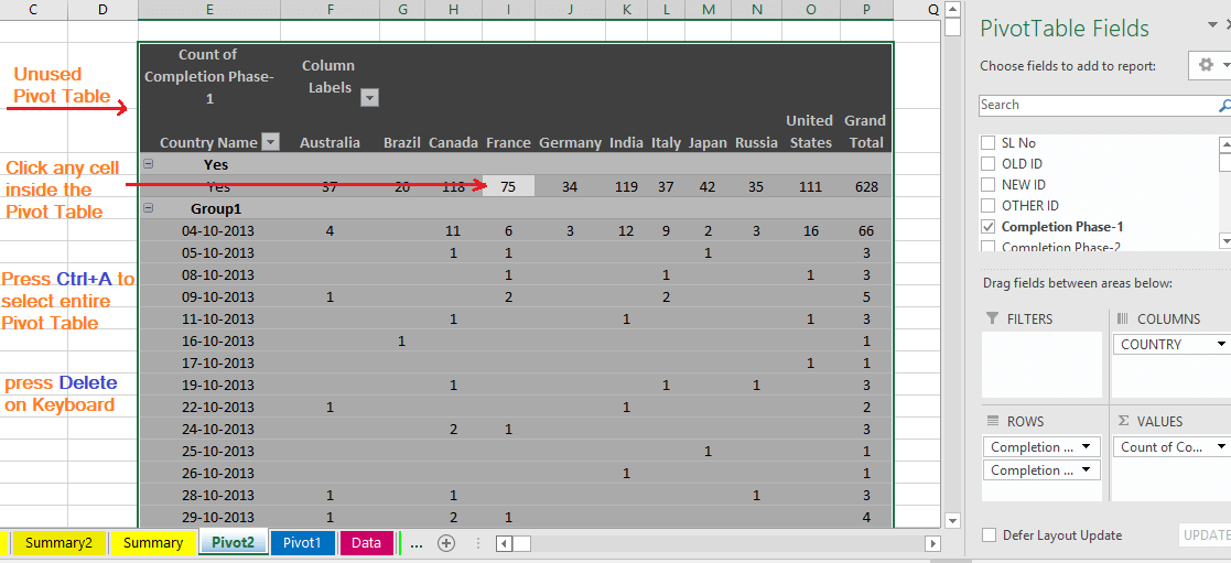 Reduce Excel File size-26 (Delete the Unused Pivot Table)