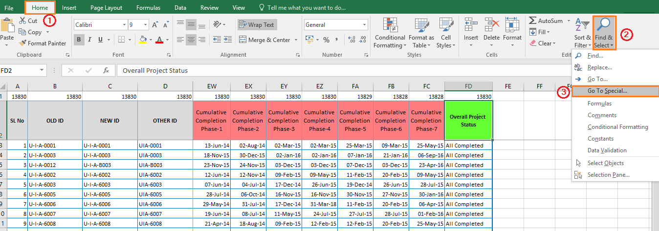 Reduce Excel File size-31 (Find & Select all the Formulas inside the Main Database Area)