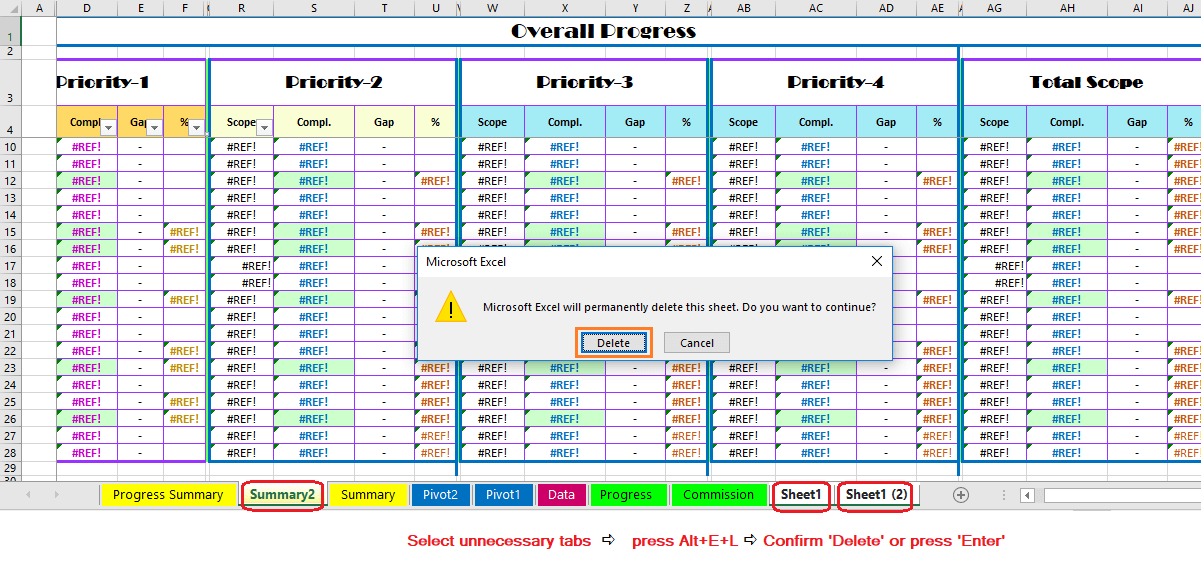 Reduce Excel File size-34 (Remove Unwanted or Unnecessary Worksheets or Tabs)