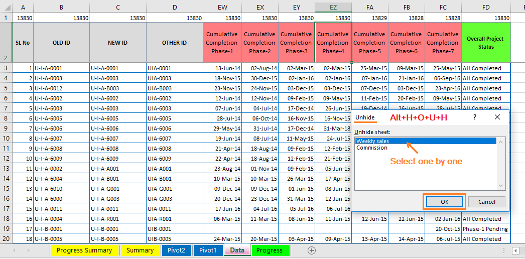 Reduce Excel File size-36 (Remove hidden worksheets or tabs) Excel Shortcut to Unhide the worksheet/tab