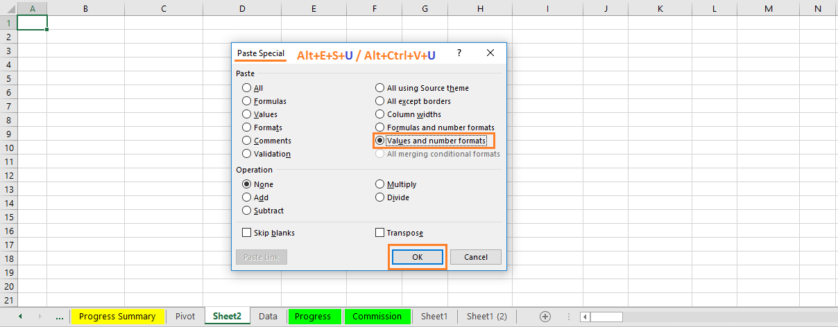 Reduce Excel File size-5(Use “Values and number formats” under Paste Special Wizard)