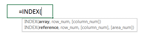 Syntax of the INDEX function