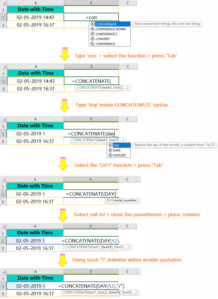 Using the CONCATENATE() Function-Extract Date from Timestamp_1