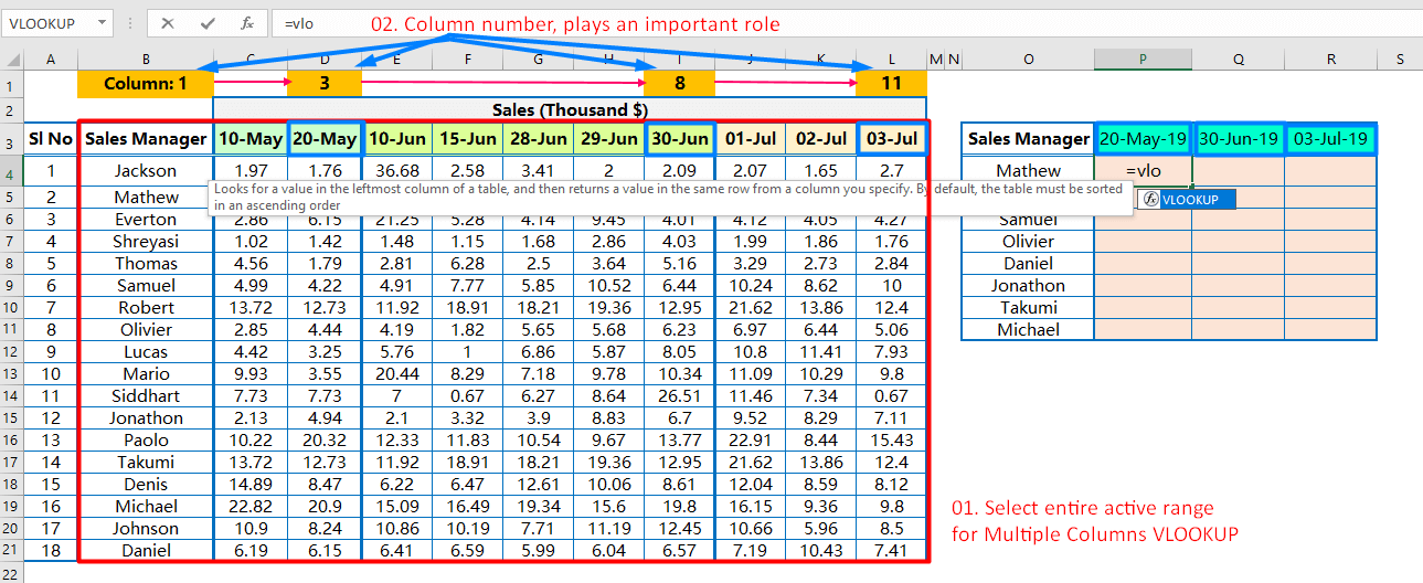 Multiple Columns VLOOKUP- Simple Method_1