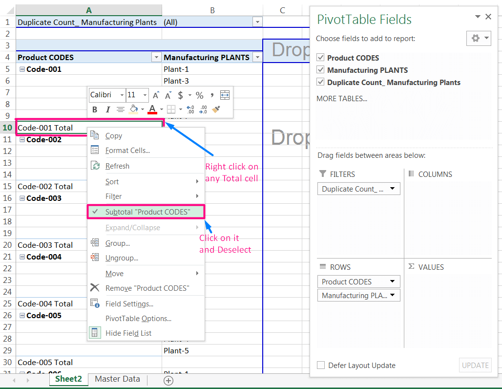 Transpose Data in Excel_A combined Process for Transpose Columns to Rows in Excel_Removing Subtotals_1