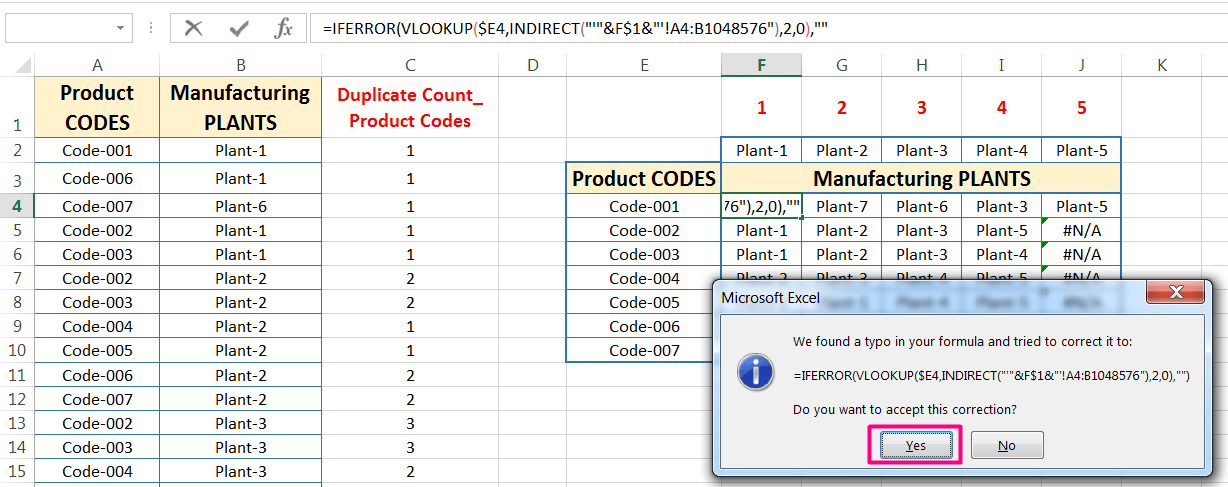 Transpose Data in Excel_A combined Process for Transpose Columns to Rows in Excel_Replacing Errors with the IFERROR function_3