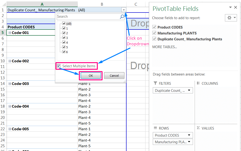 Transpose Data in Excel_A combined Process for Transpose Columns to Rows in Excel_Select Multiple Items from the Table Filter