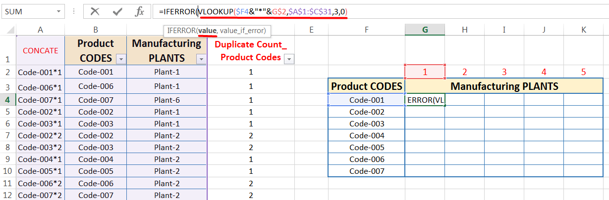 Transpose Data in Excel_Combined Functions for Transpose Columns to Rows in Excel (Using COUNTIFS, CONCATENATE, VLOOKUP, and IFERROR)_13