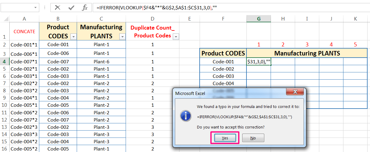 Transpose Data in Excel_Combined Functions for Transpose Columns to Rows in Excel (Using COUNTIFS, CONCATENATE, VLOOKUP, and IFERROR)_15