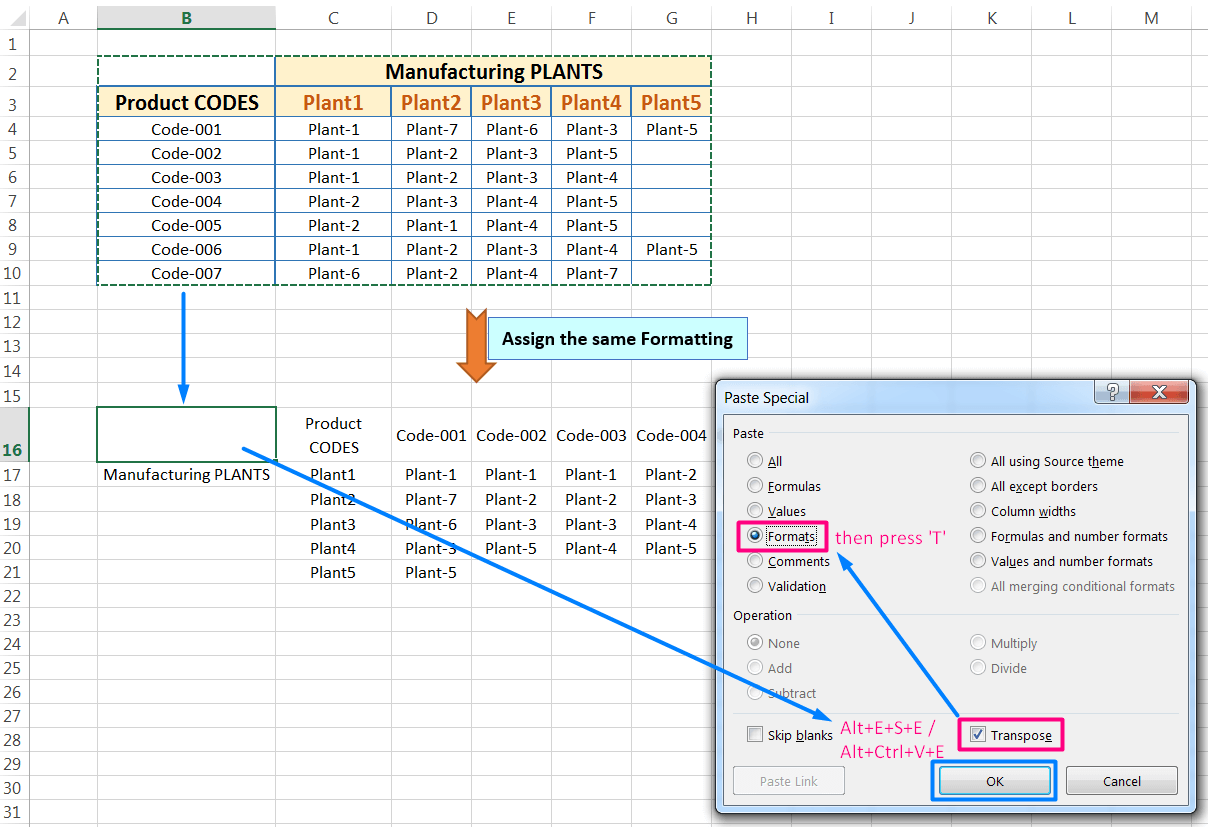 Transpose Data in Excel_with the ‘Transpose’ Option in the ‘Paste Special’ dialog box_assign the same formatting_7