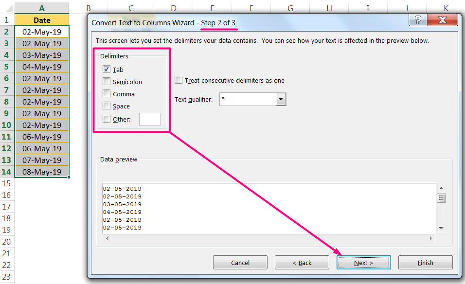 Convert Date to Text in Excel Using the 'Convert Text to Columns' Wizard_2