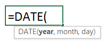 Syntax for the Excel DATE formula