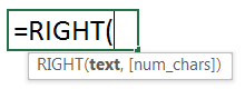 Syntax for the RIGHT function