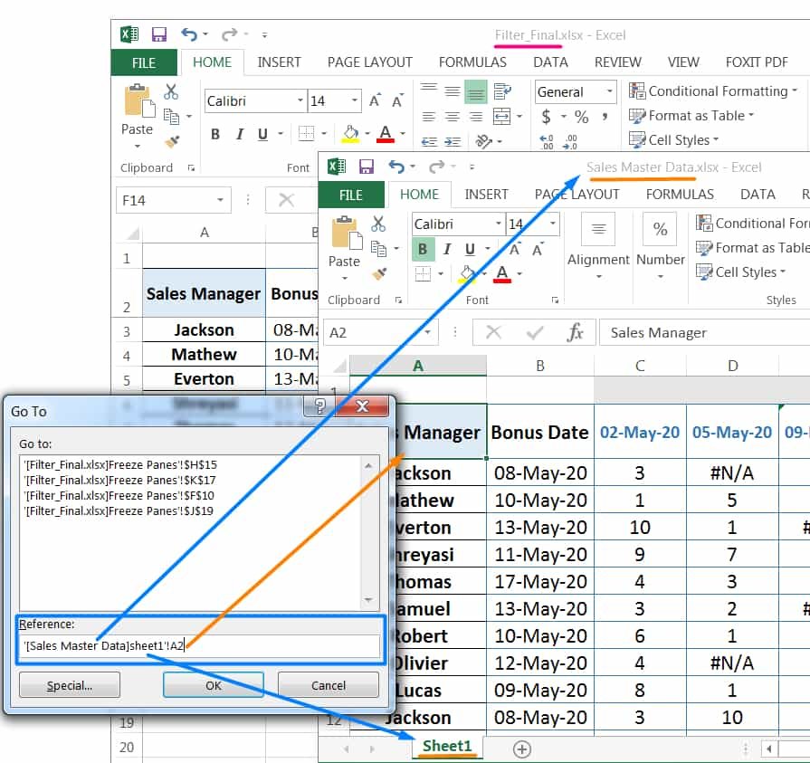 EXCEL 'GO TO' COMMAND HELPS TO MOVE ANOTHER WORKSHEET OF DIFFERENT WORKBOOK