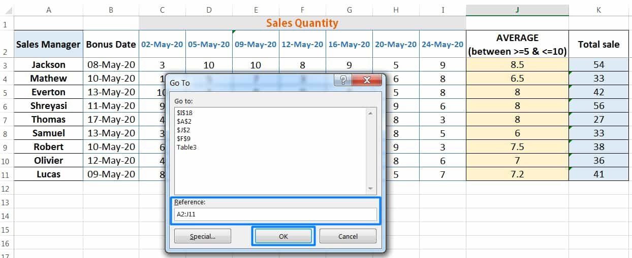 EXCEL 'GO TO' COMMAND HELPS TO SELECT BIG RANGE OF CELLS_1