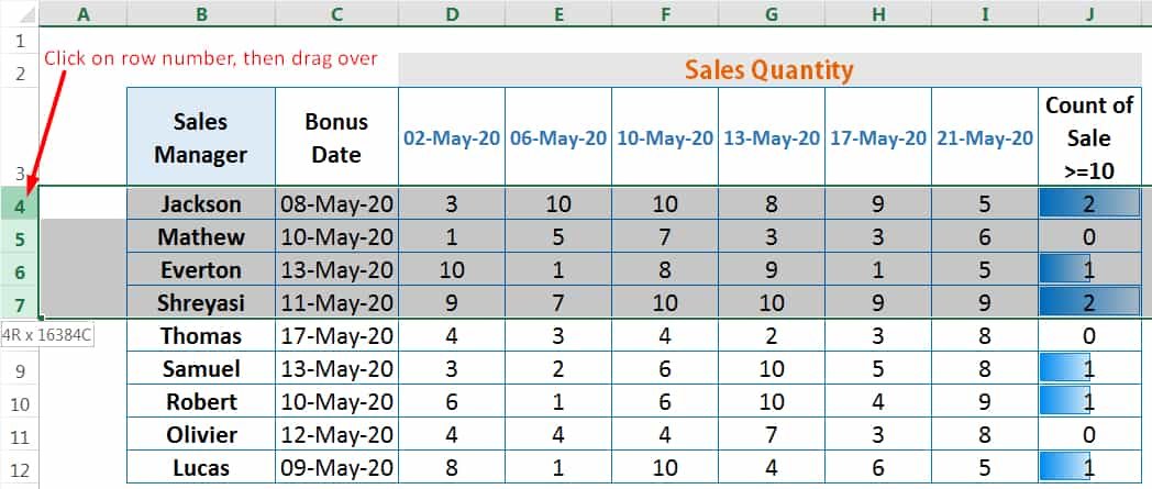 HOW TO SELECT MULTIPLE ROWS_Select Contiguous Multiple Rows_2