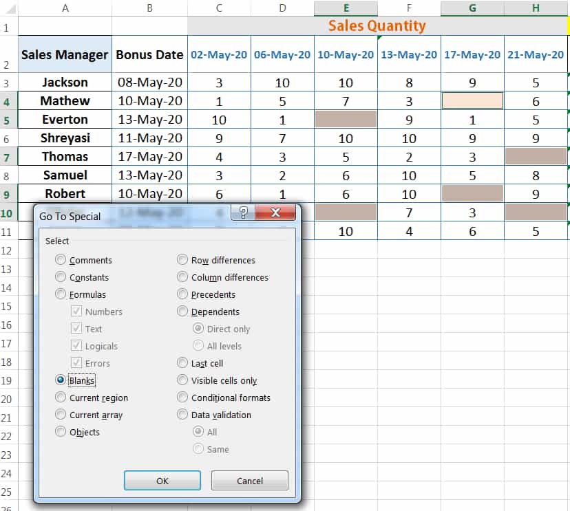 HOW TO USE EXCEL 'GO TO SPECIAL' BLANKS OPTION_Fill Blank Cells with Zero Value_1