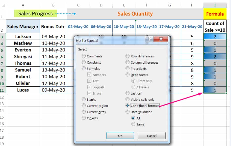 HOW TO USE EXCEL 'GO TO SPECIAL' CONDITIONAL FORMATS OPTION