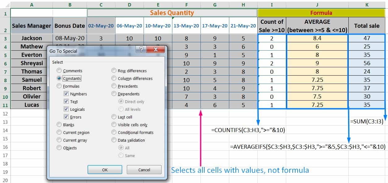 HOW TO USE EXCEL 'GO TO SPECIAL' CONSTANTS OPTION