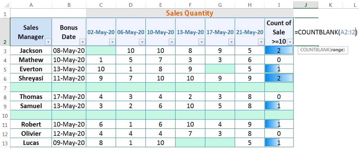 HOW TO DELETE BLANK ROWS IN EXCEL ➢ USING THE COUNTBLANK FUNCTION_1