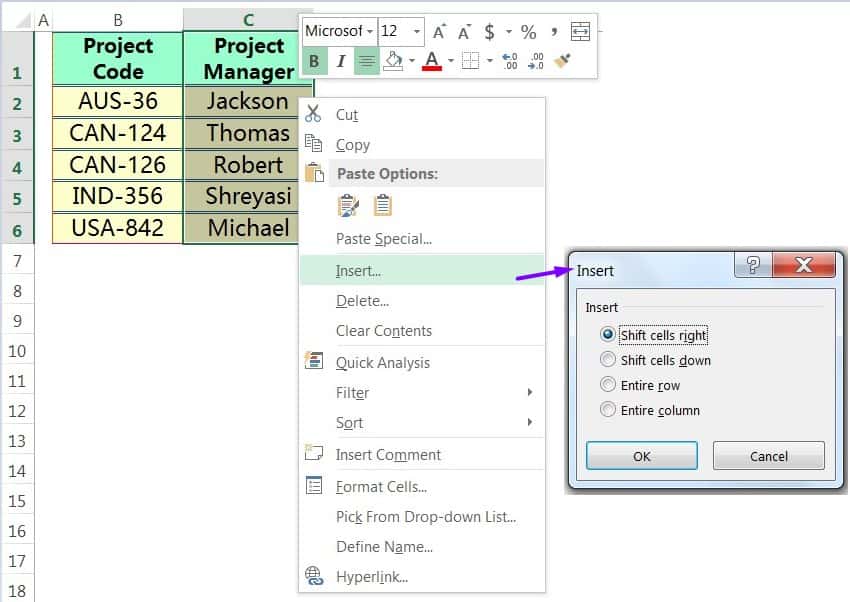 INSERT CELLS IN EXCEL USING THE MOUSE RIGHT-CLICK