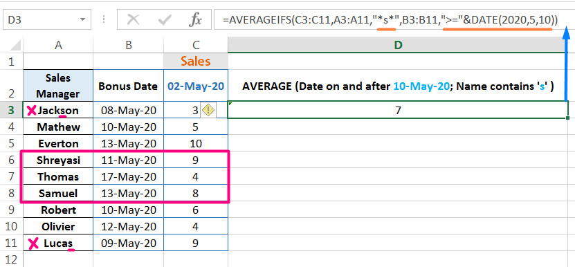 Using Special Character To Calculate Average Sales Pre- and Post from Bonus Date by Using Excel AVERAGEIFS Function_1