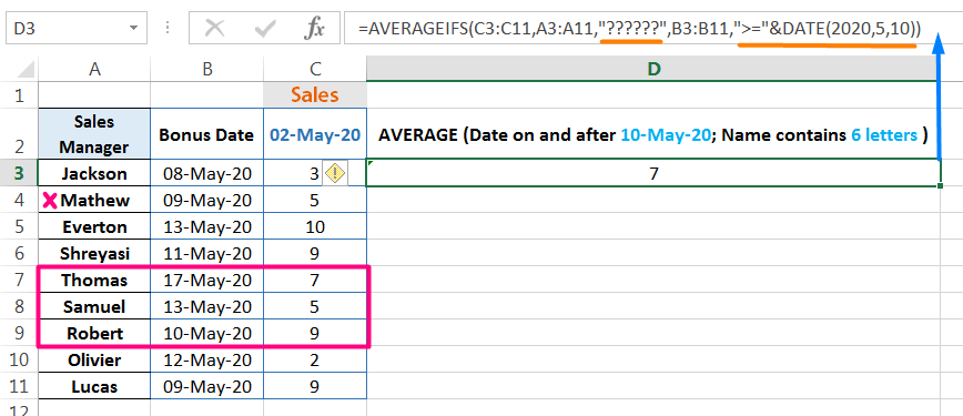 Using Special Character To Calculate Average Sales Pre- and Post from Bonus Date by Using Excel AVERAGEIFS Function_2